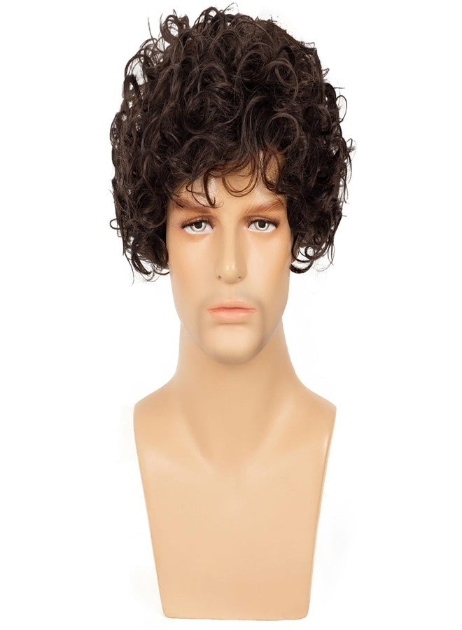 Dsimeig Mens Brown Curly Wig Short Fluffy Rocker Wigs Synthetic Costume Halloween Cosplay Hair Wigs for Male Guys - Image 2